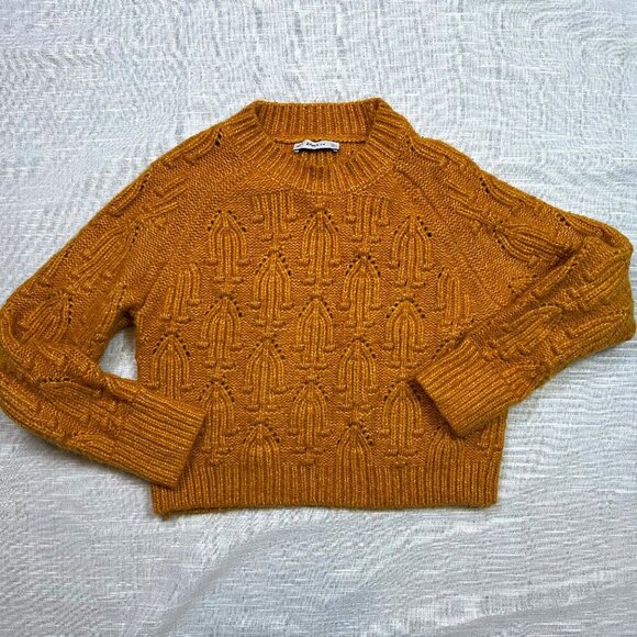 Zara Cable Knit Golden Yellow Boxy Crop Sweater in Womens Size Small - Picture 1 of 6